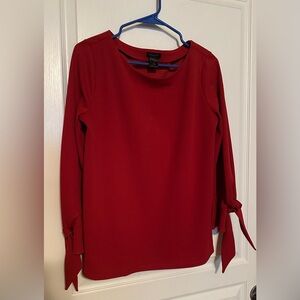 Ann Taylor Red Long Sleeve Tie Front Blouse